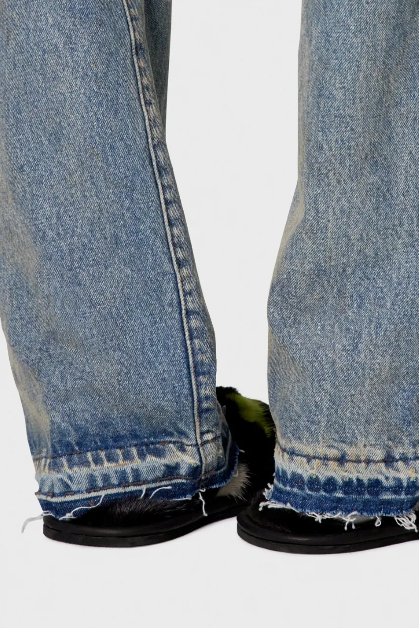 652#Gallery Dept New Retro Dirty Feng Shui Washed Mud Dye Knife Cut Splash Ink Jeans American High Street Casual Trousers Washed Blue S～XL p250